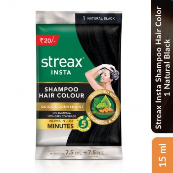 Streax Insta Shampoo Hair Color 1 Natural Black, 15ml